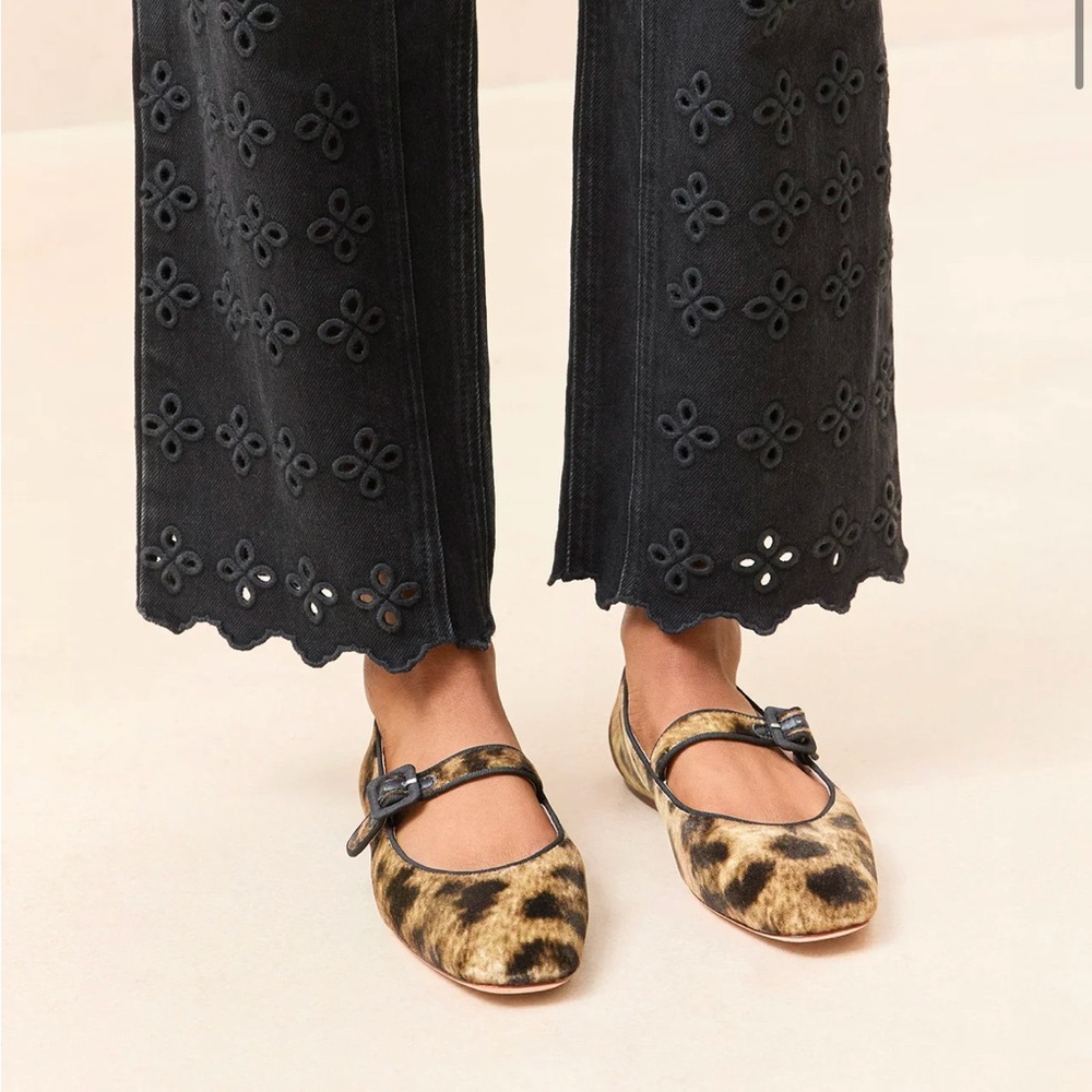 Loeffler Randall Ginger leopard velvet Mary Jane flats NIB 7